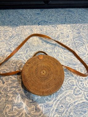 Woven Round Crossbody Bag in Brown